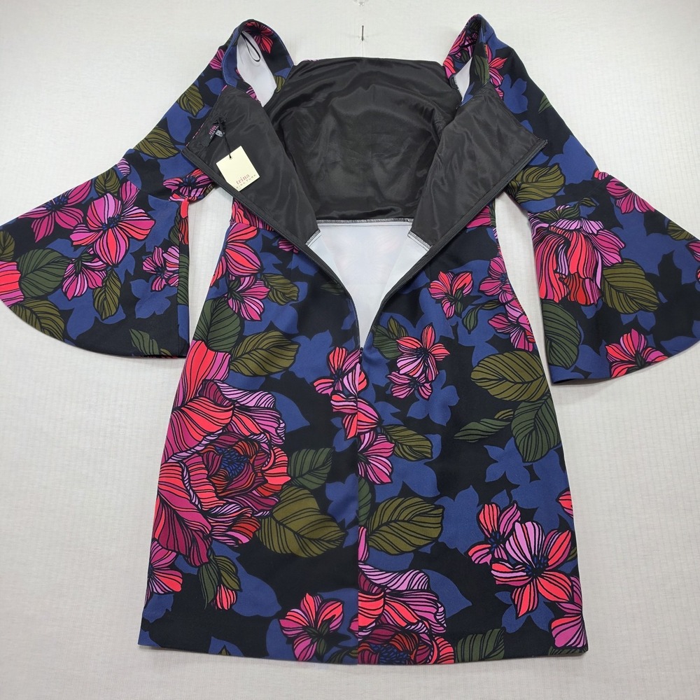 NWT Trina Trina Turk Pink Blue Floral Bell Sleeve Shift Dress Size 6 Retro Mod - Picture 12 of 12
